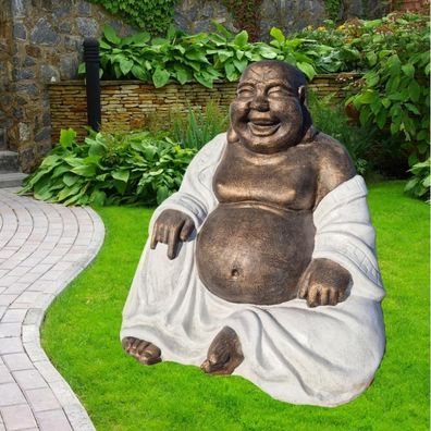 Dekorative Figur LUCKY BUDDHA 110cm Gold-Weiss Garten Indoor Outdoor