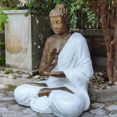Dekorative Figur BUDDHA Protect 120cm weiss-gold Garten Indoor Outdoor
