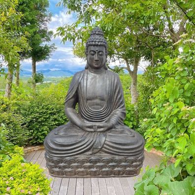 Dekorative Figur BUDDHA PRAYER 160cm antik-schwarz Garten Indoor Outdoor