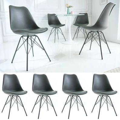 4er Set Design-Klassiker Stuhl NORWAY grau Retro