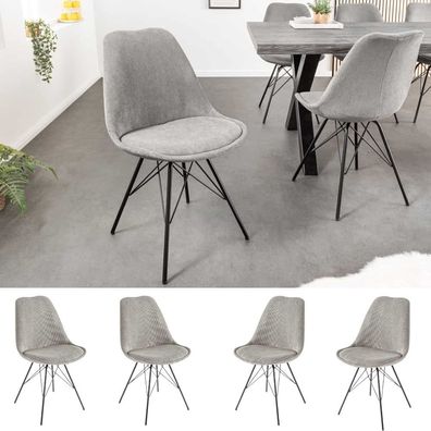 4er Set Design-Klassiker Stuhl NORWAY grau Cord Metallgestell schwarz Retro