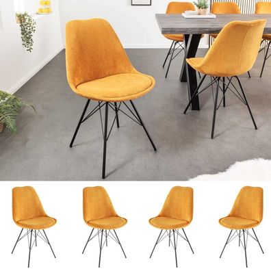 4er Set Design-Klassiker Stuhl NORWAY senfgelb Cord Metallgestell schwarz Retro
