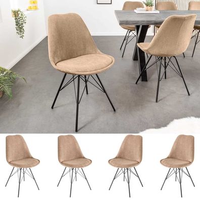 4er Set Design-Klassiker Stuhl NORWAY braun Cord Metallgestell schwarz Retro