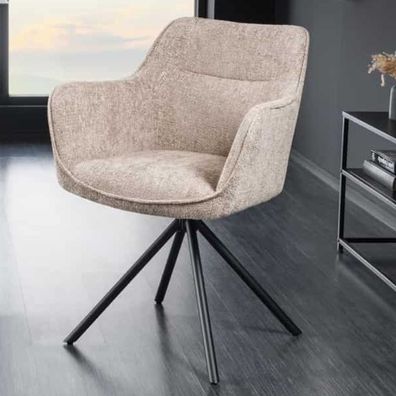 Eleganter Design-Drehstuhl Florenz champagner beige Strukturstoff Metallgestell