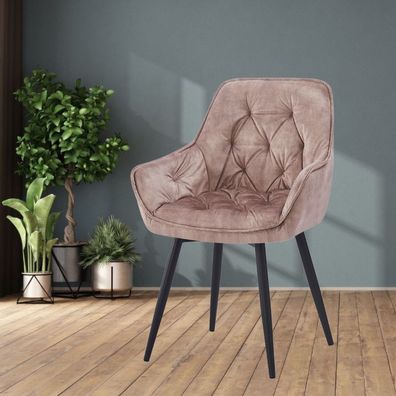 Design Drehstuhl UDINA creme Samt Armlehne gepolstert Ziersteppung Metallbeine