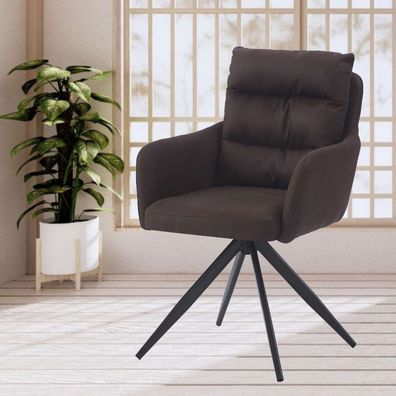 Bequemer 360° Drehstuhl Georgia vintage-braun Mikrofaser Armlehne Metall schwarz
