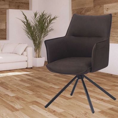 Drehbarer Design Stuhl Aurelia vintage-braun Mikrofaser Metallgestell schwarz 360°