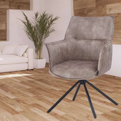 Drehbarer Design Stuhl Aurelia creme Samt schwarz Metallgestell 360°