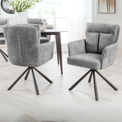 Bequemer Drehstuhl Charles grau Strukturstoff mit Federkernpolsterung Armlehnen