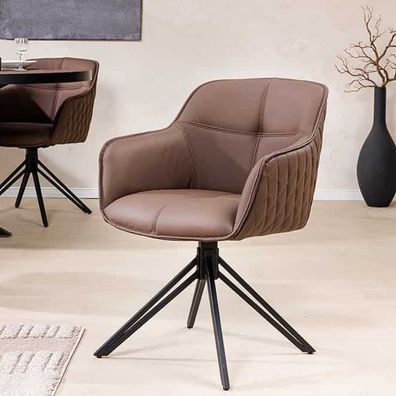 Eleganter Drehstuhl HORA Echtleder braun Metallgestell schwarz Armlehne Ziersteppung