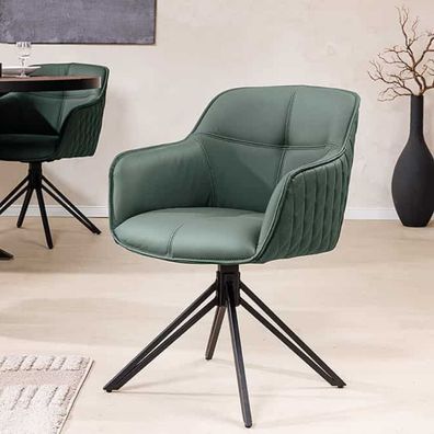 Eleganter Drehstuhl HORA Echtleder grün Metallgestell schwarz Armlehne Ziersteppung