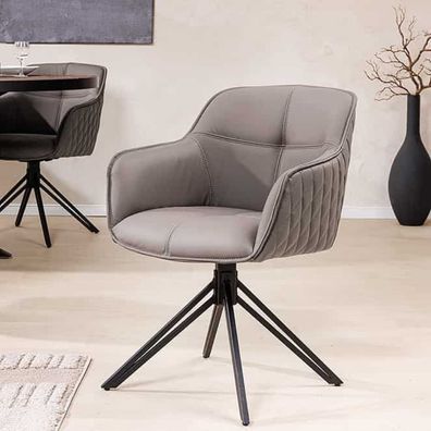 Eleganter Drehstuhl HORA Echtleder taupe Metallgestell schwarz Armlehne Ziersteppung