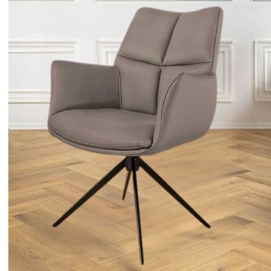Armlehnen Drehstuhl LYON taupe Echtleder schwarzes Metallgestell Hochlehner