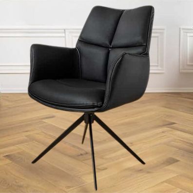 Armlehnen Drehstuhl LYON schwarz Echtleder schwarzes Metallgestell Hochlehner