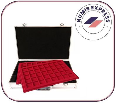 Aluminium Alu Münzkoffer mit 4 roten Tableaus für 160 Münzen