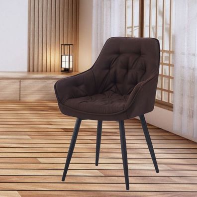 Design Drehstuhl UDINA vintage-braun Mikrofaser Armlehne Ziersteppung Metallbeine