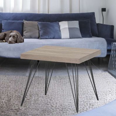 Design Couchtisch GRIGIO 50cm hellgrau Eichen-Optikschwarzes Metallgestell