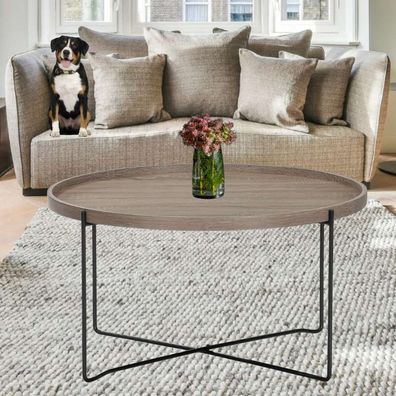 Moderner Couchtisch GRIGIO 74cm hellgrau Eichen-Optikschwarzes Metallgestell