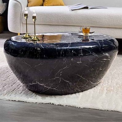 Design Couchtisch Martello 75cm schwarz Marmor-Look Metall Handarbeit
