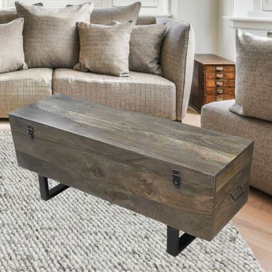 Industrial Couchtisch Fabrica 115cm braun Mangoholz Truhe Metallgestell schwarz