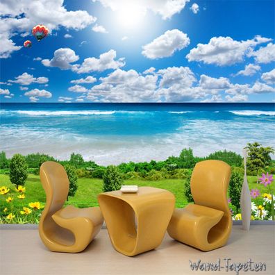 Vlies Fototapete Wandtapete Wandbilder Blaues Meer Blauer Himmel Rasen 2783