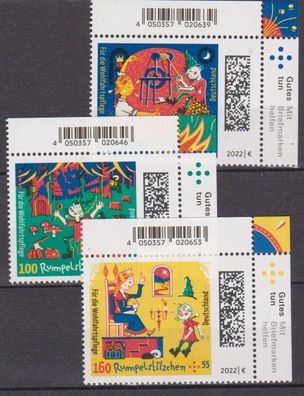 BRD 2022 postfrisch Ecke oben rechts Satz MiNr. 3664-3666 Für die Wohlfahrtspflege