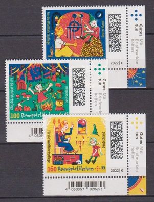 BRD 2022 postfrisch Ecke unten rechts Satz MiNr. 3664-3666 Für die Wohlfahrtspflege