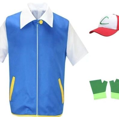 Pokemo Ash Ketchum Cosplay Anime Blue Jacket Sets
