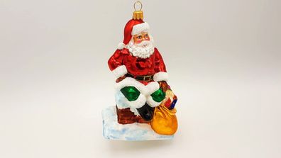 Weihnachtsmann auf Schornstein - Hanco Design 2330.01 - Christbaumschmuck aus Glas