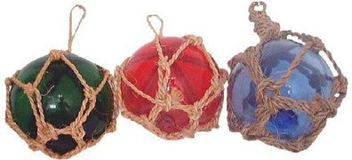 Echt Glaskugeln-Fischerkugeln mit Seemannstau Trio - 10cm