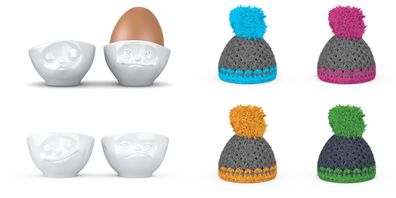 Fiftyeight Eierbecher-Sets Nr. 1 + 3 inkl. Mützen Küssend Verträumt + Glücklich H