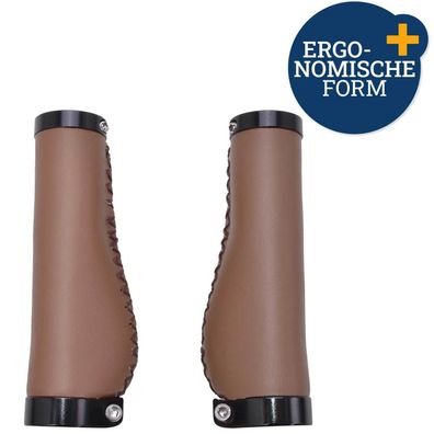 Set Fahrradgriffe Ergo-Grip Leder-Optik 135mm Braun