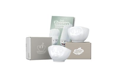 Fiftyeight Schalen-Set 2-tlg. 500 ml + Kochbuch | Nr. 005 | Müslischalen weiß | Mot