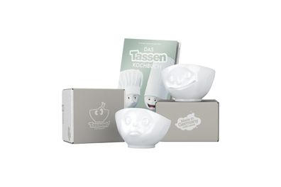 Fiftyeight Schalen-Set 2-tlg. 500 ml + Kochbuch | Nr. 008 | Müslischalen weiß | Mot