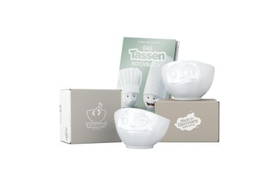 Fiftyeight Schalen-Set 2-tlg. 500 ml + Kochbuch | Nr. 012 | Müslischalen weiß | Mot