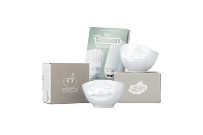 Fiftyeight Schalen-Set 2-tlg. 500 ml + Kochbuch | Nr. 013 | Müslischalen weiß | Mot