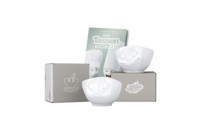 Fiftyeight Schalen-Set 2-tlg. 500 ml + Kochbuch | Nr. 015 | Müslischalen weiß | Mot