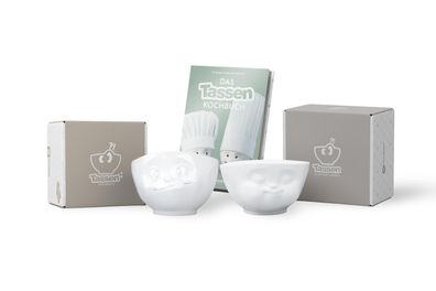 Fiftyeight Schalen-Set 2-tlg. 500 ml + Kochbuch | Nr. 017 | Müslischalen weiß | Mot