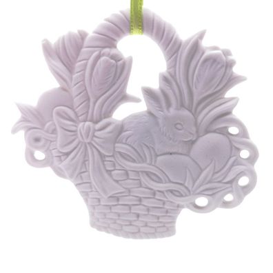 Ostern Anhänger Osterkorb mit Hase weiß - Porzellanmanufaktur Unterweissbach - Oste