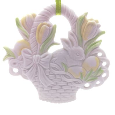 Ostern Anhänger Osterkorb mit Hase farbig - Porzellanmanufaktur Unterweissbach - Ost