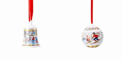 Porzellanglocke + Porzellankugel 2018 - Hutschenreuther - Motiv Winterfreuden
