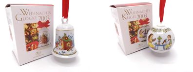 Porzellanglocke & Porzellankugel 2003 - Hutschenreuther - in OVP - Weihnachtsglocke W