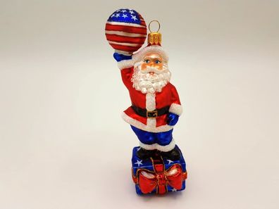 Weihnachtsmann auf Paket - Hanco Design 2340.03 - Christbaumschmuck aus Glas