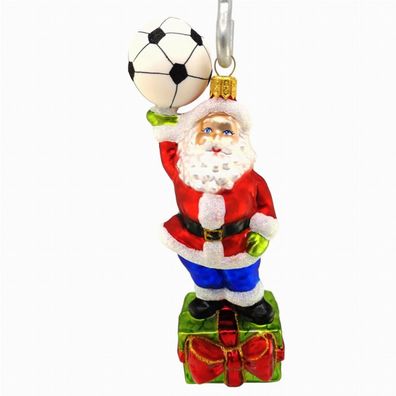 Weihnachtsmann mit Fußball - Hanco Design - Christbaumschmuck aus Glas - mundgeblase