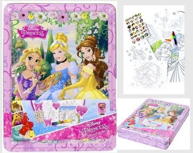 Disney Prinzessinnen Creative Set in Dose Ausmalposter Sticker Wachsmalstift NEU