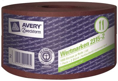 2x Rolle Bier-Marke 57x30mm Rot 2000 Abrisse