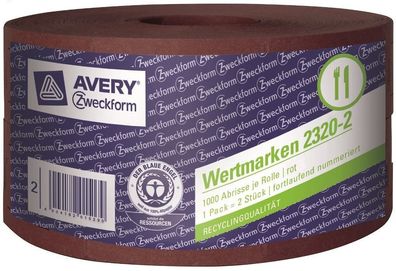 2x Rolle Getränke-Marke 57x30mm Rot 2000 Abrisse