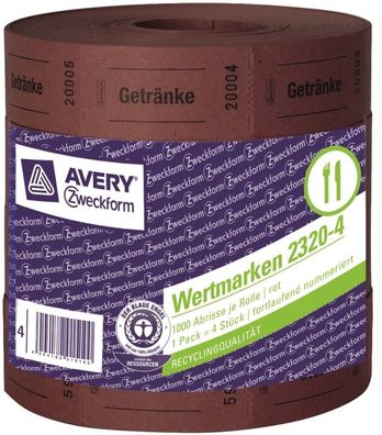 4x Rolle Getränke-Marke 57x30mm Rot 4000 Abrisse