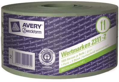 2x Rolle Wert-Marke 57x30mm Grün 2000 Abrisse