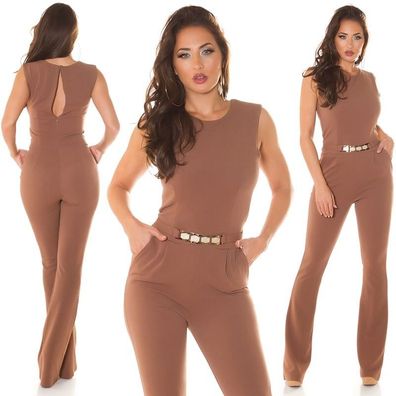 SeXy Miss Damen Stoff Overall Lang Jumpsuit Playsuit braun S 34 M 36 L 38 XL 40
